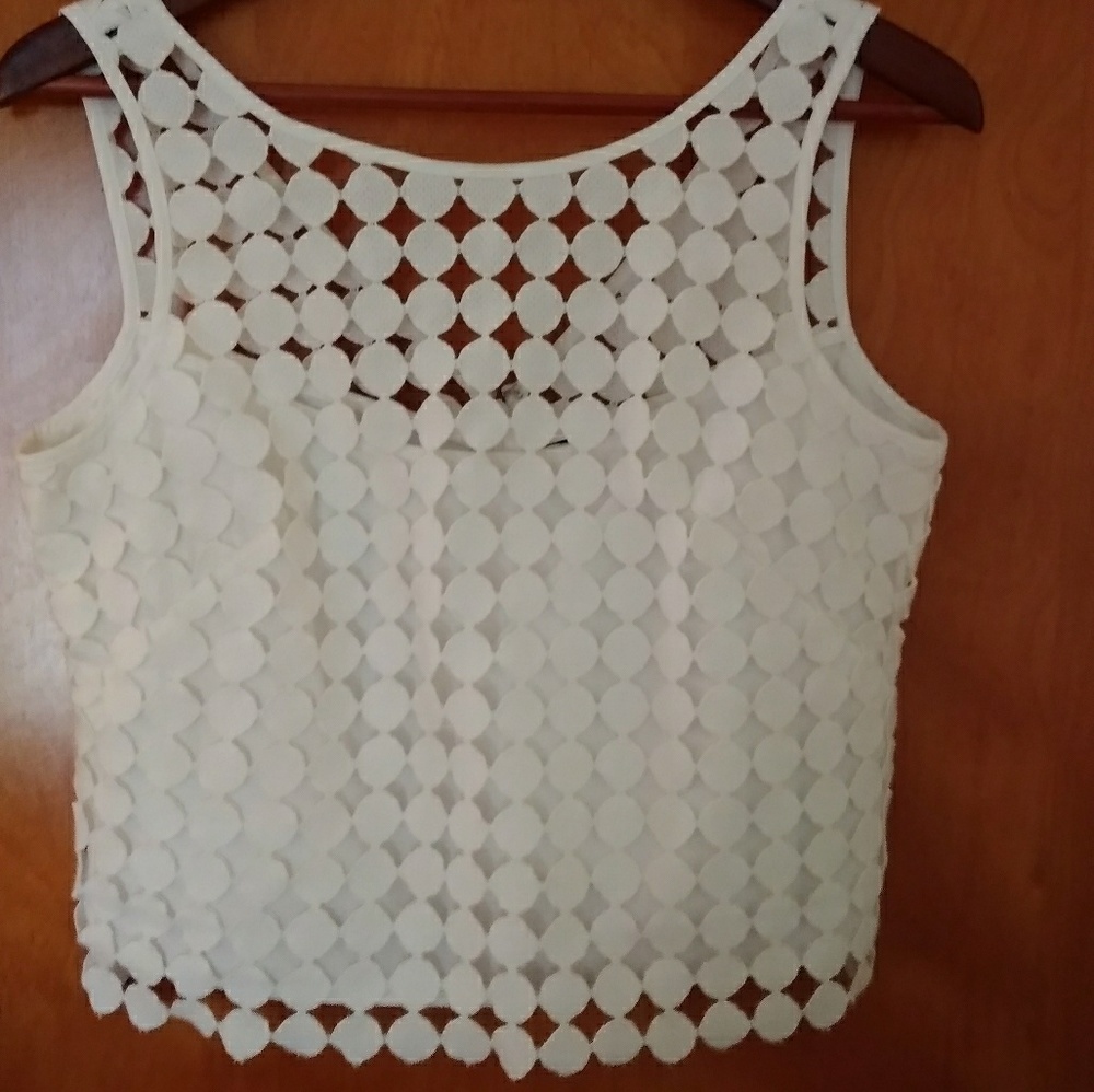 White crop top. Circle cut out fabric